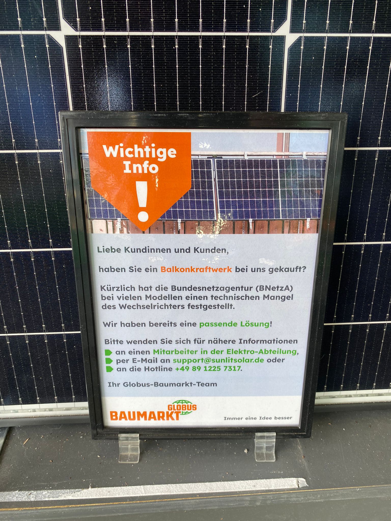 Rückrufaktion Balkonkraftwerke von Globus Baumarkt