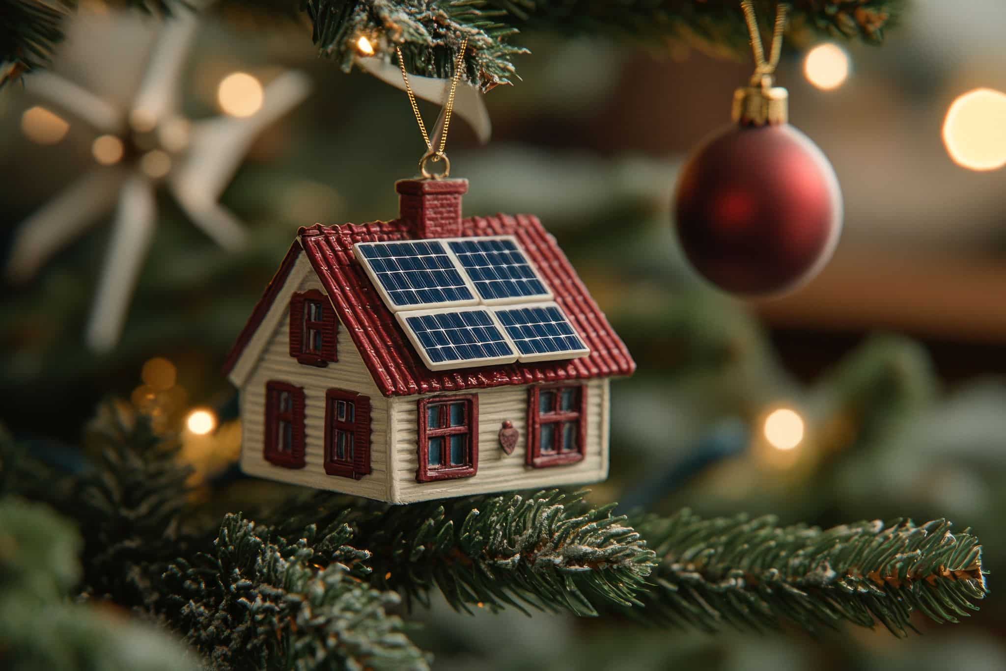 Anhänger Weihnachtsbaum Haus mit Solarmodulen